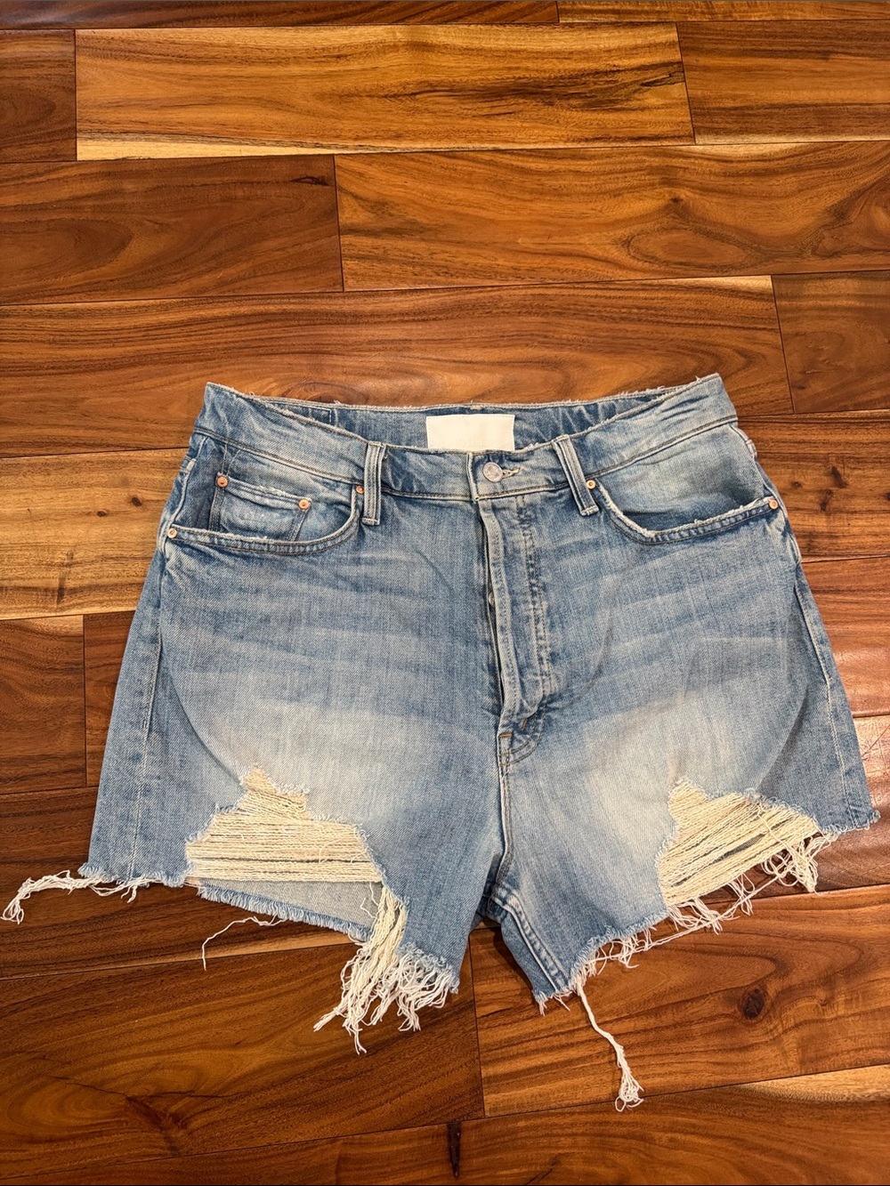 MOTHER Light Blue Distressed Cutoff Denim Shorts